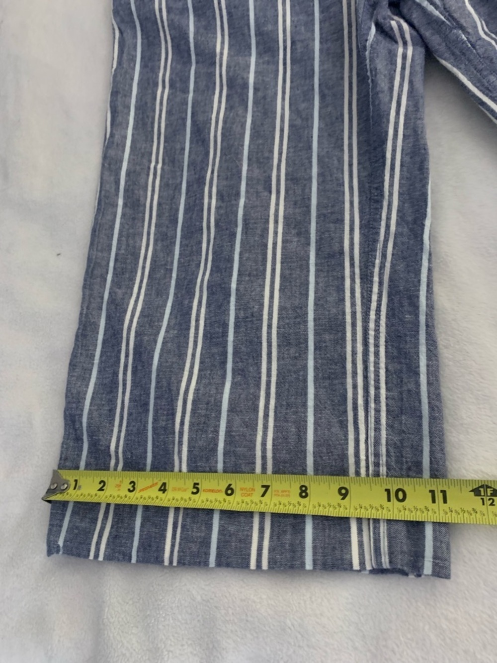 beachlunchlounge Blue and White Striped Wide Leg Linen Cotton Blend Crop Pants S - Picture 10 of 16
